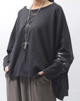 【PLÜ】 UNISEX COTTON SWEAT WIDE SHORT TOP PL8_BLACK