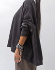 【PLÜ】 UNISEX COTTON SWEAT WIDE SHORT TOP PL8_BLACK