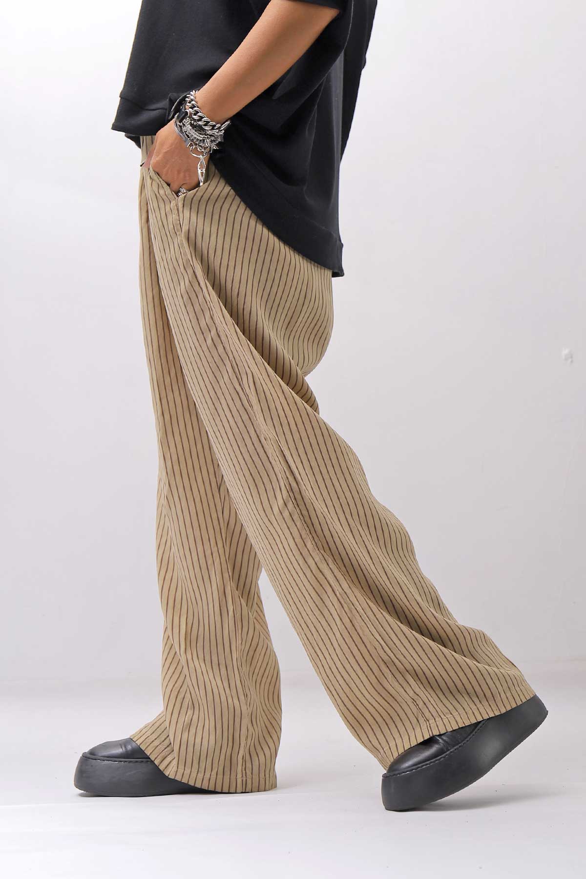 【RUNDHOLZ】 VINTAGE-DYED STRIPED WIDE PANTS_CLAY CLOUD STRIPE