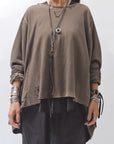 【PLÜ】 UNISEX COTTON SWEAT WIDE SHORT TOP PL8_CHOCOLATE