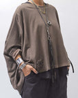 【PLÜ】 UNISEX COTTON SWEAT WIDE SHORT TOP PL8_CHOCOLATE