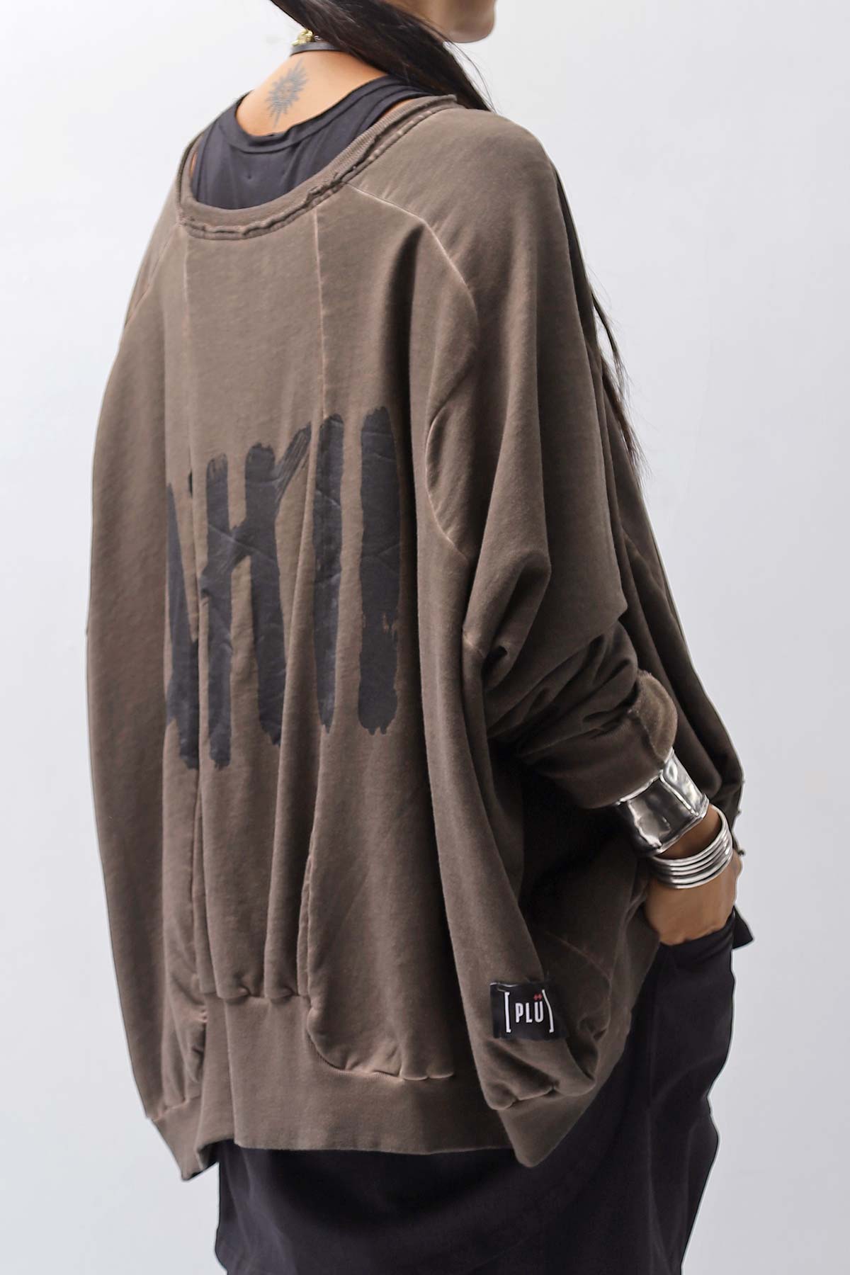 【PLÜ】 UNISEX COTTON SWEAT WIDE SHORT TOP PL8_CHOCOLATE