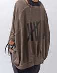 【PLÜ】 UNISEX COTTON SWEAT WIDE SHORT TOP PL8_CHOCOLATE