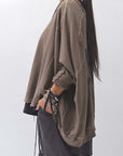 【PLÜ】 UNISEX COTTON SWEAT WIDE SHORT TOP PL8_CHOCOLATE