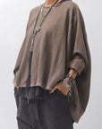 【PLÜ】 UNISEX COTTON SWEAT WIDE SHORT TOP PL8_CHOCOLATE