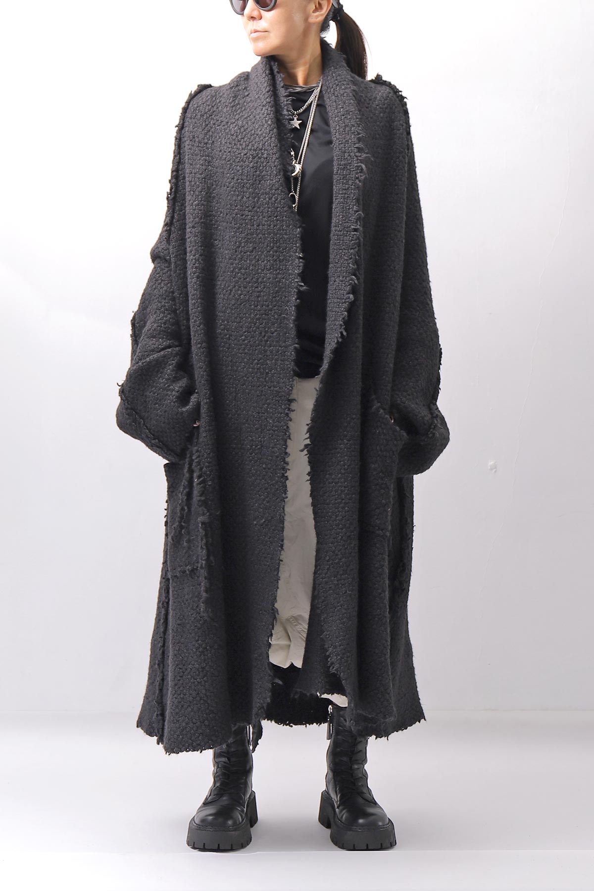 【RUNDHOLZ】 OVERSIZED GRUNGE SILK KNIT CARDIGAN COAT_BLACK