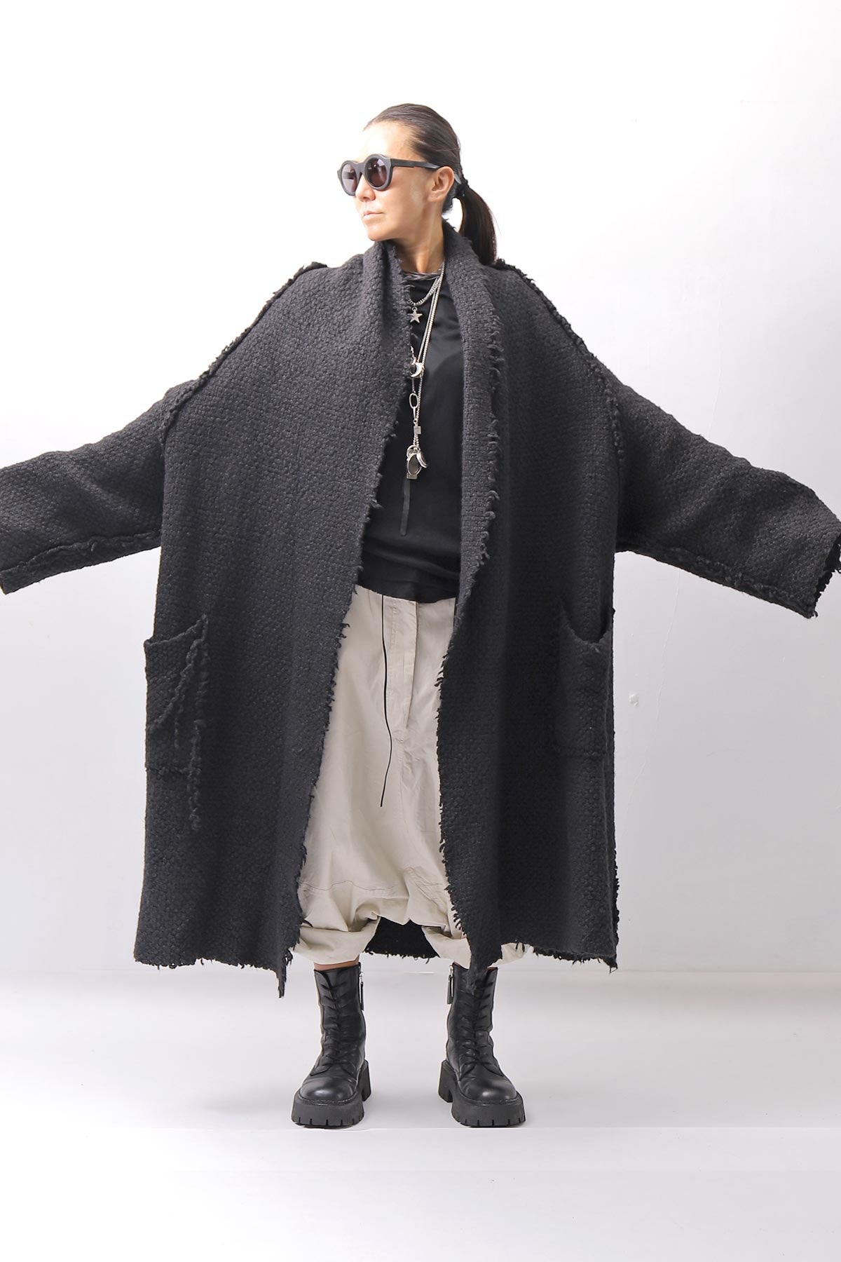 【RUNDHOLZ】 OVERSIZED GRUNGE SILK KNIT CARDIGAN COAT_BLACK