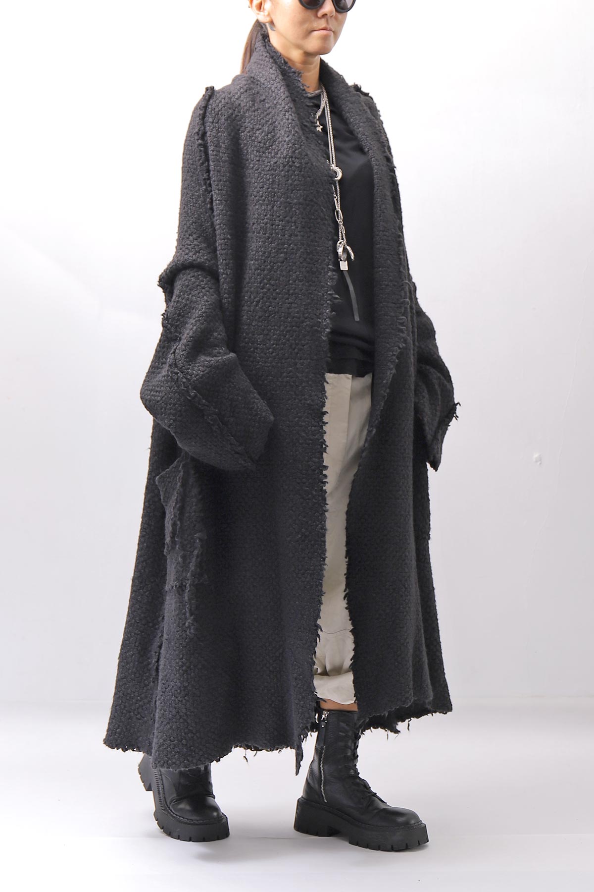 【RUNDHOLZ】 OVERSIZED GRUNGE SILK KNIT CARDIGAN COAT_BLACK