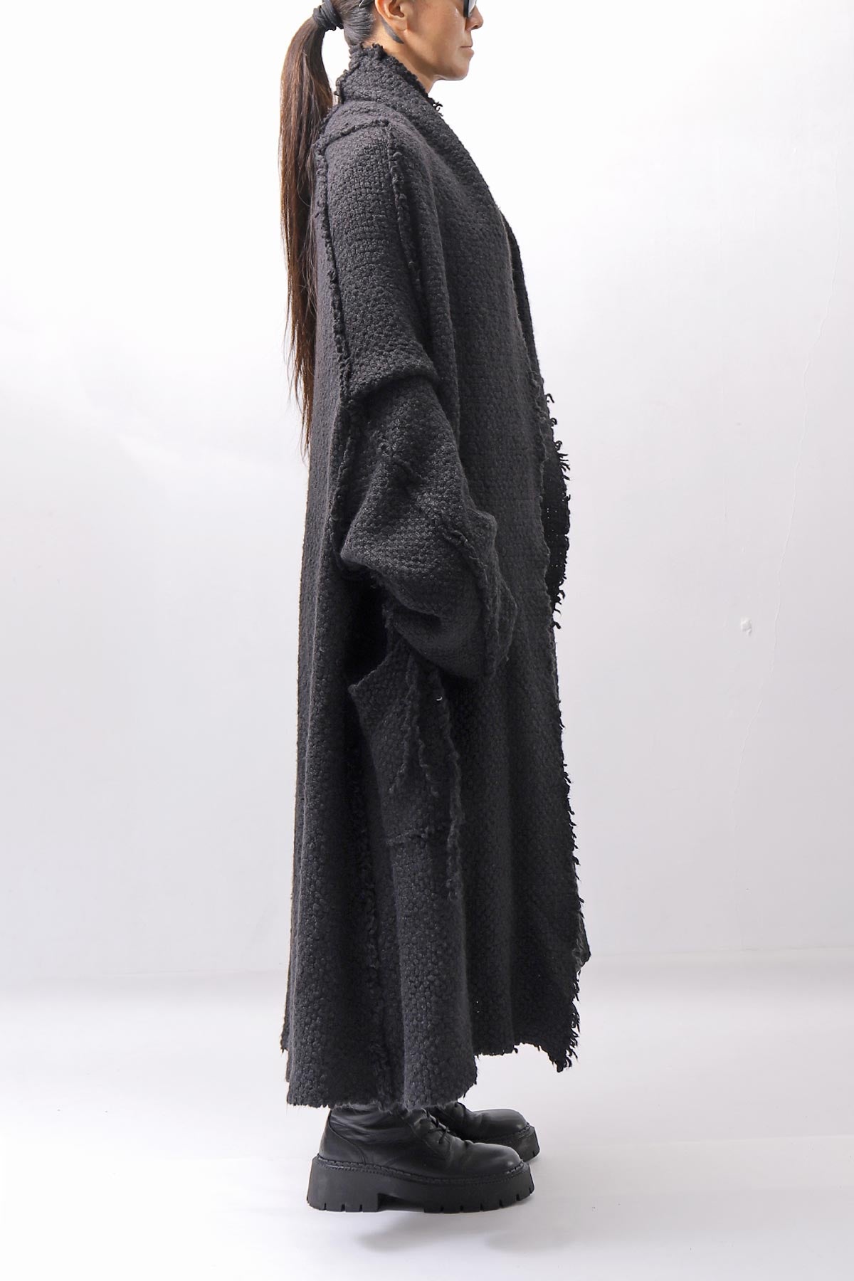 【RUNDHOLZ】 OVERSIZED GRUNGE SILK KNIT CARDIGAN COAT_BLACK