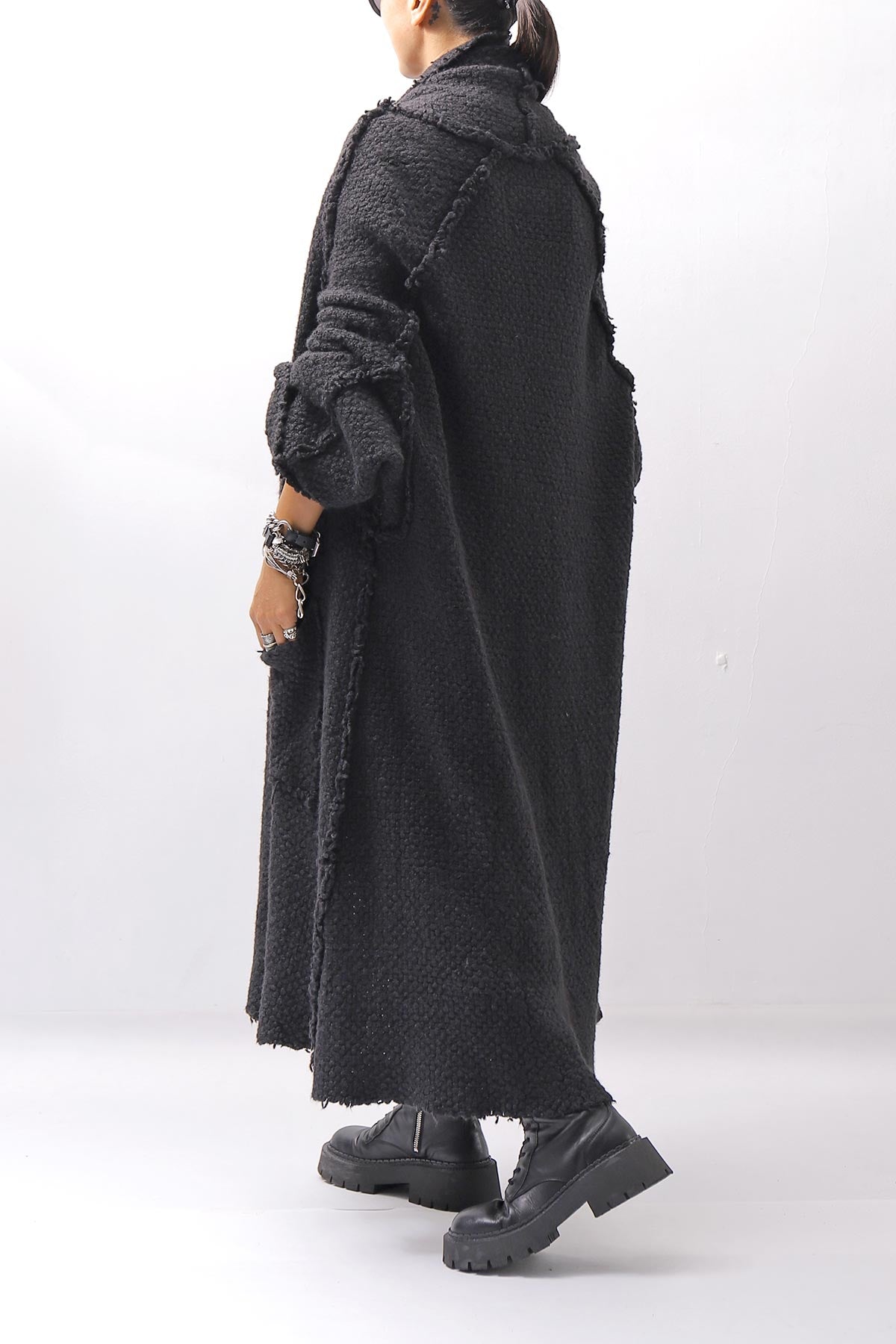 【RUNDHOLZ】 OVERSIZED GRUNGE SILK KNIT CARDIGAN COAT_BLACK