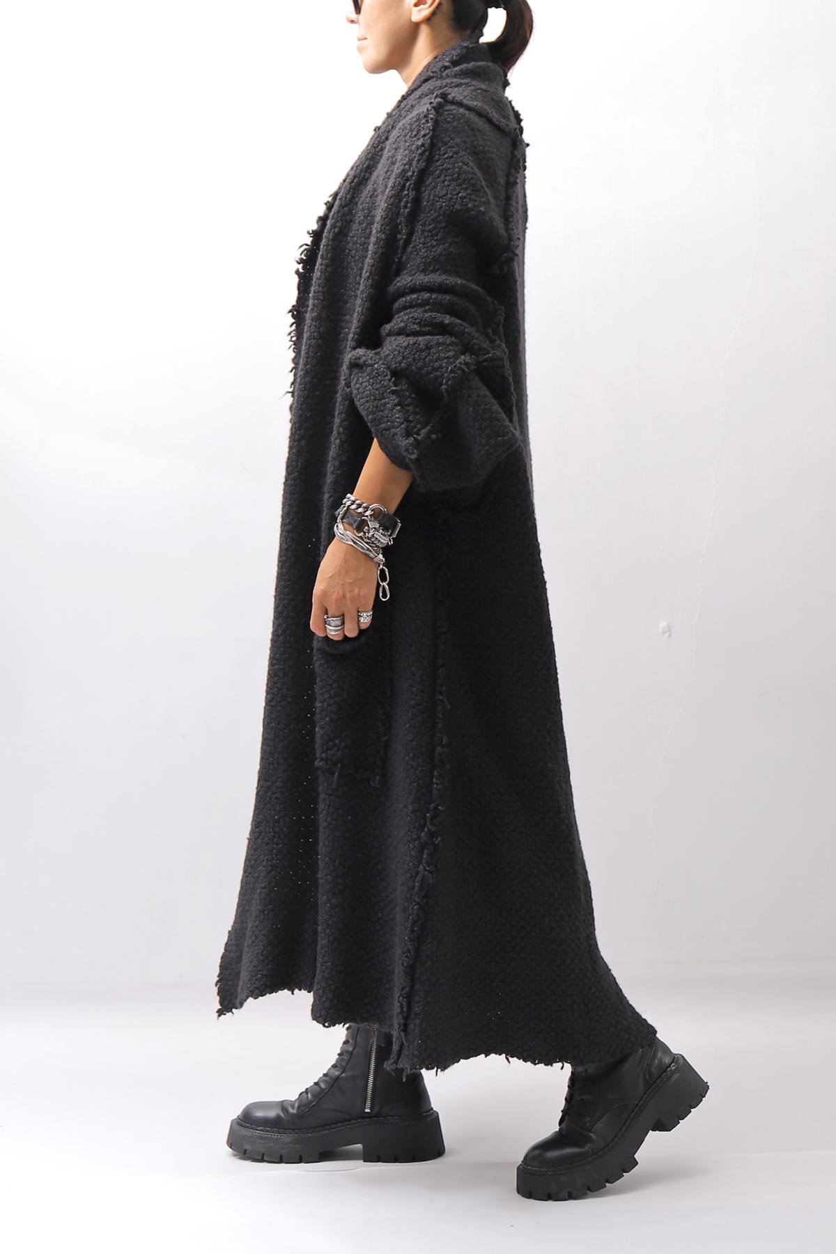 【RUNDHOLZ】 OVERSIZED GRUNGE SILK KNIT CARDIGAN COAT_BLACK