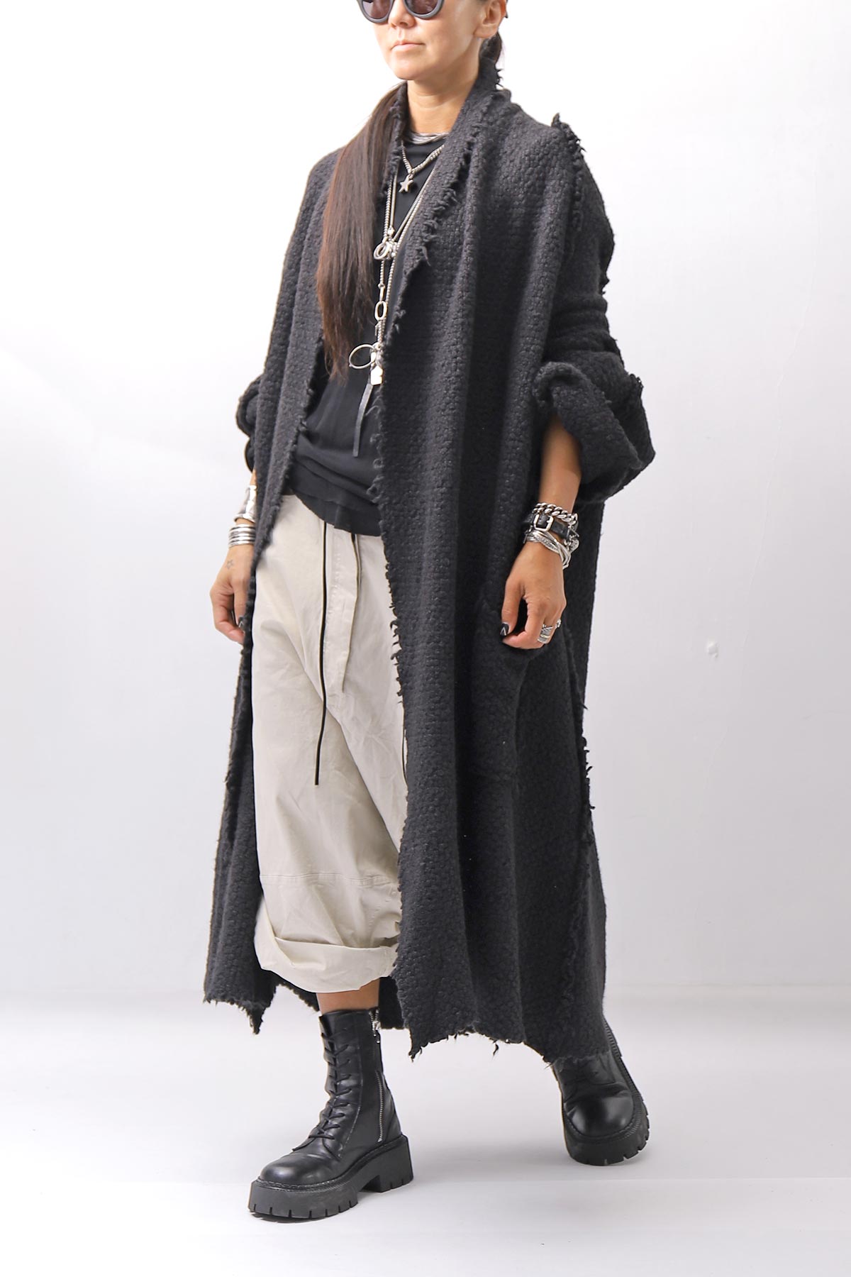 【RUNDHOLZ】 OVERSIZED GRUNGE SILK KNIT CARDIGAN COAT_BLACK