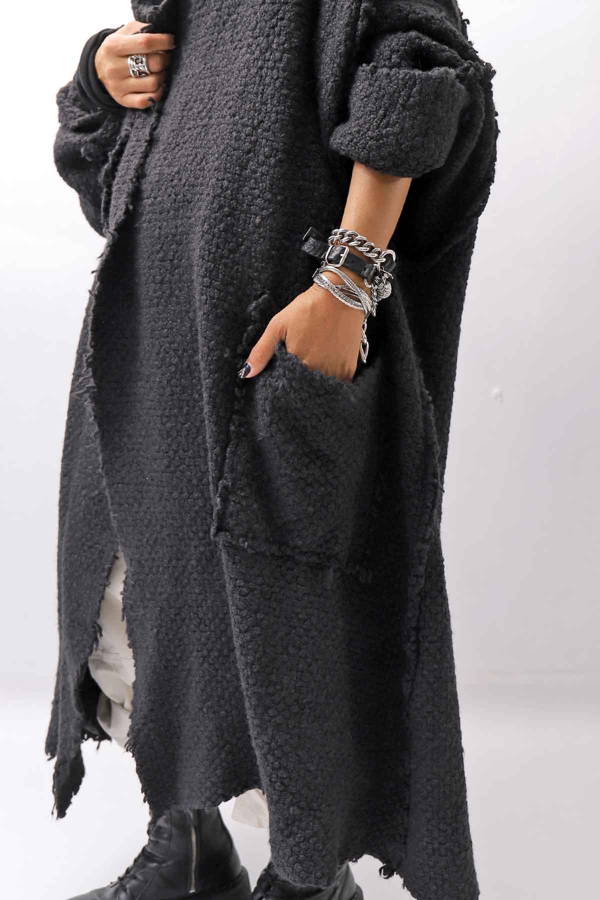 【RUNDHOLZ】 OVERSIZED GRUNGE SILK KNIT CARDIGAN COAT_BLACK