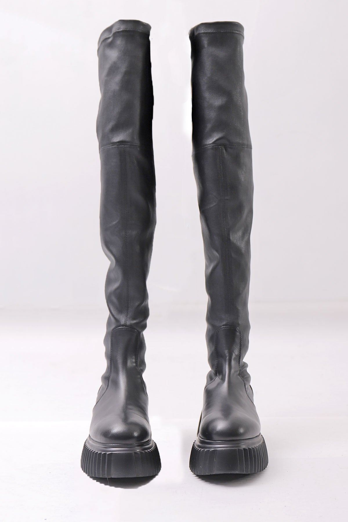 【AGL】 STRETCH LEATHER OVER-THE-KNEE HIGH BOOTS_BLACK
