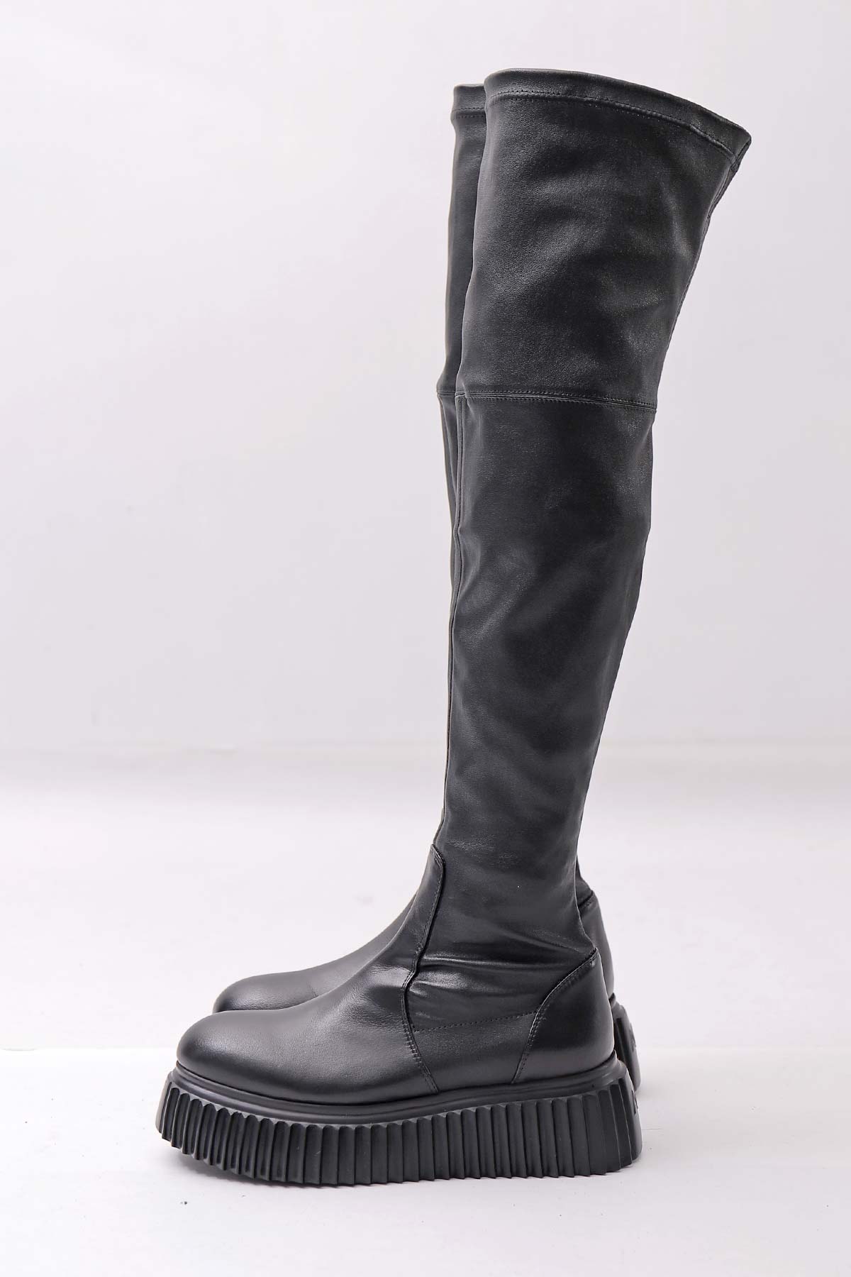【AGL】 STRETCH LEATHER OVER-THE-KNEE HIGH BOOTS_BLACK