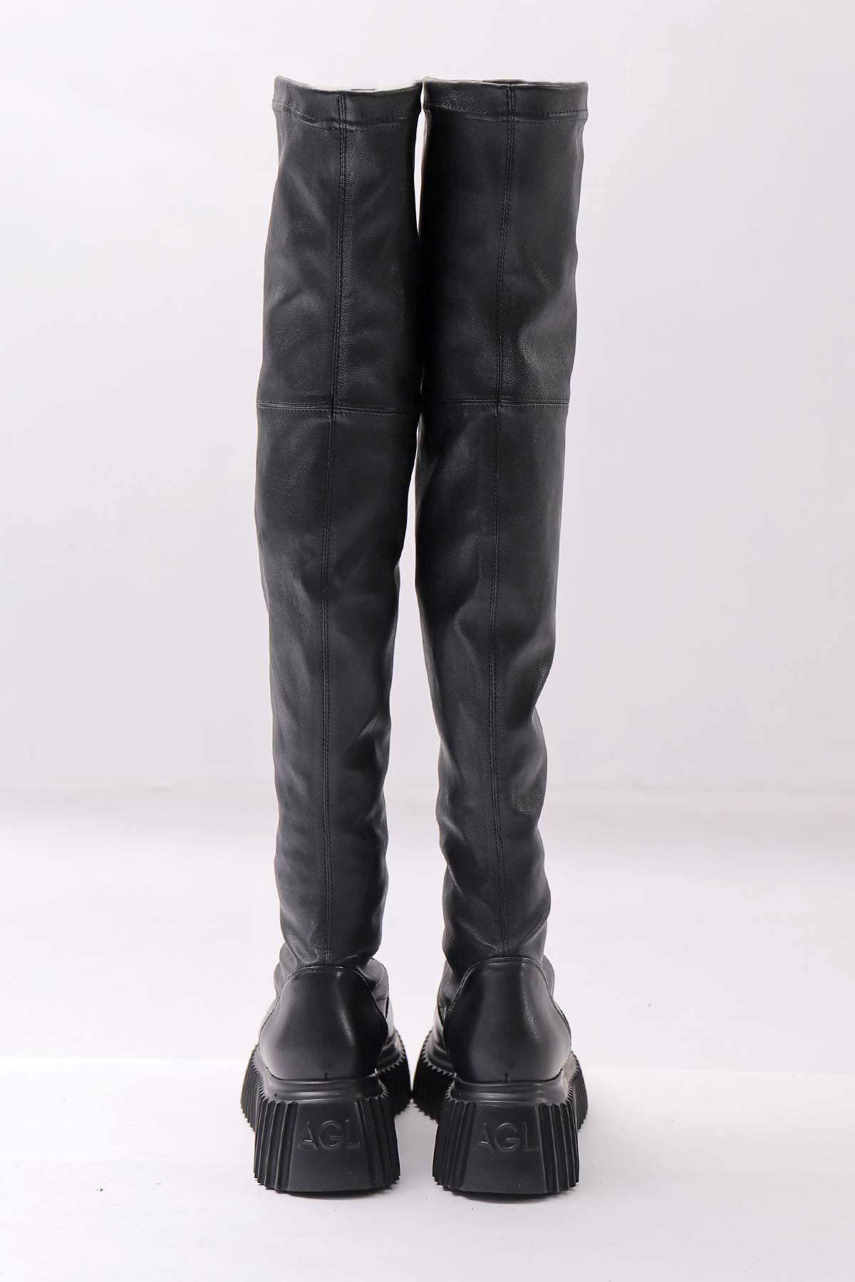【AGL】 STRETCH LEATHER OVER-THE-KNEE HIGH BOOTS_BLACK