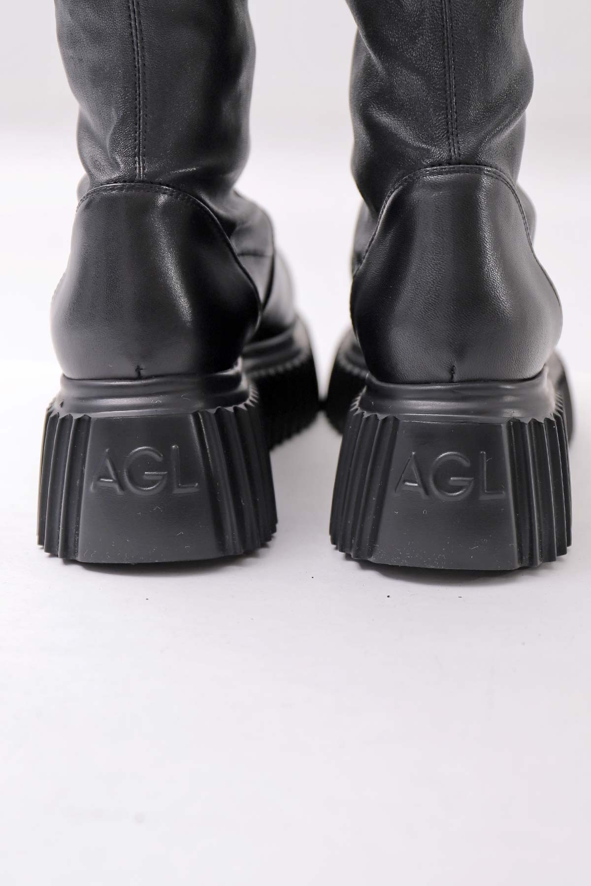 【AGL】 STRETCH LEATHER OVER-THE-KNEE HIGH BOOTS_BLACK