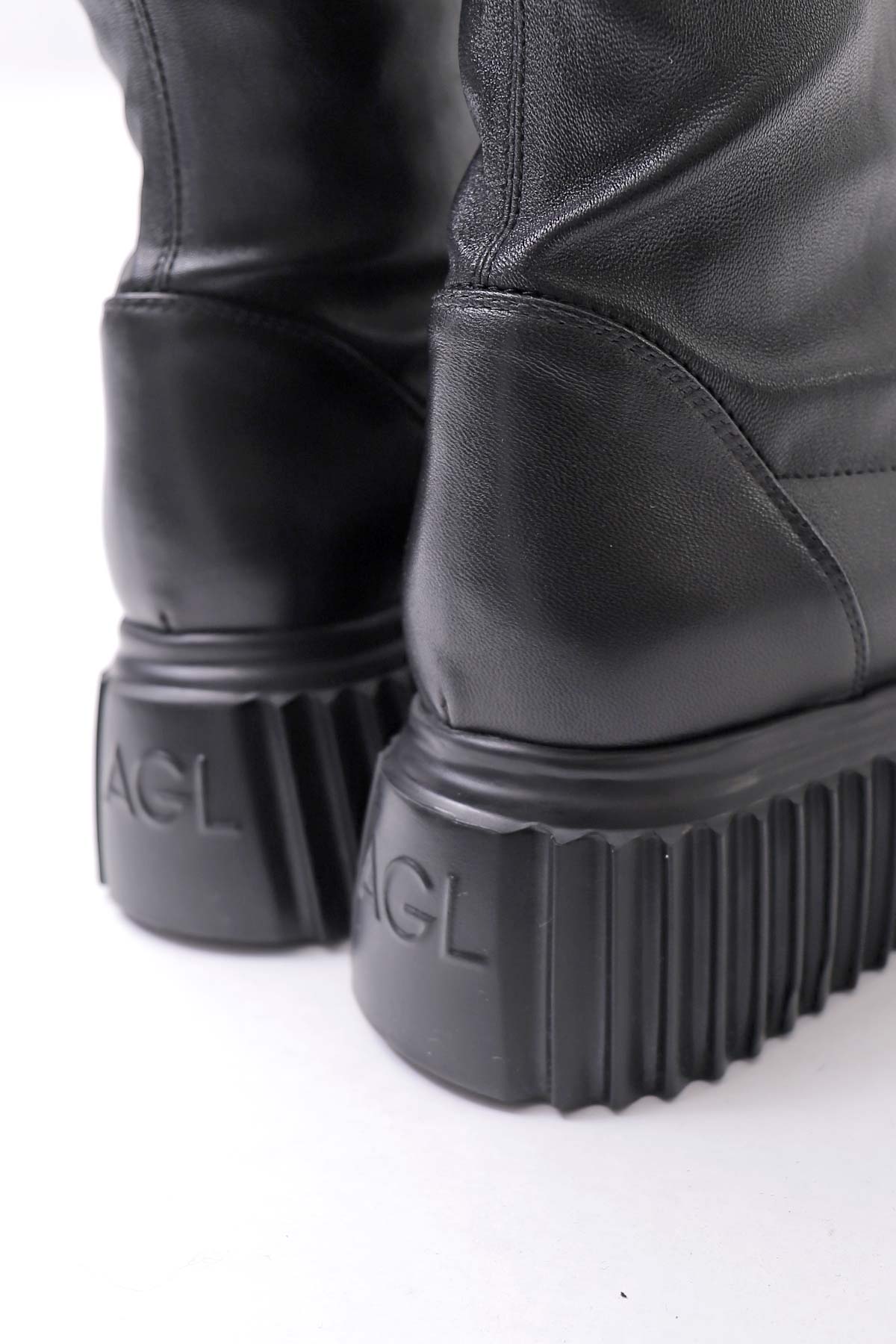 【AGL】 STRETCH LEATHER OVER-THE-KNEE HIGH BOOTS_BLACK