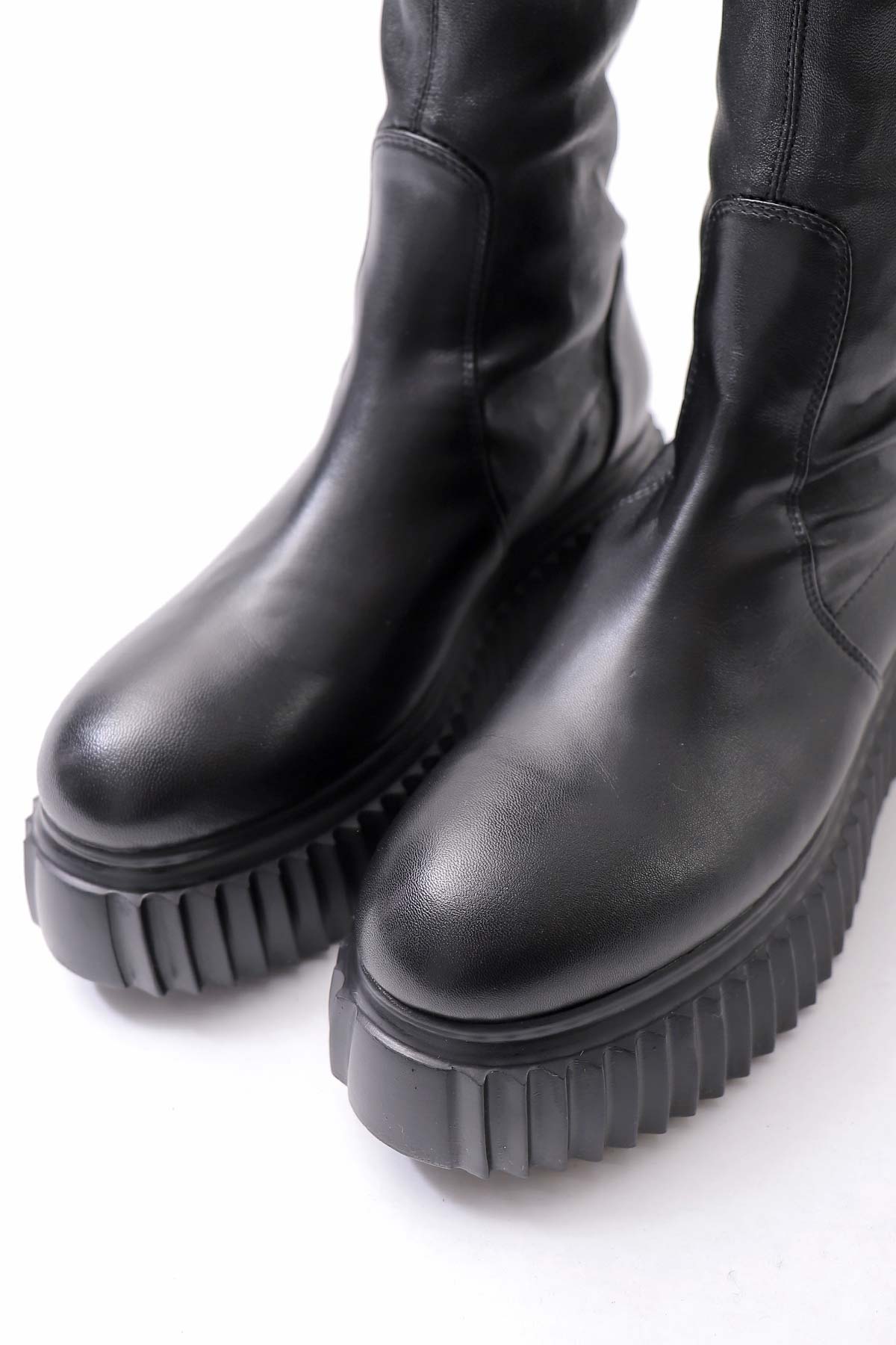 【AGL】 STRETCH LEATHER OVER-THE-KNEE HIGH BOOTS_BLACK