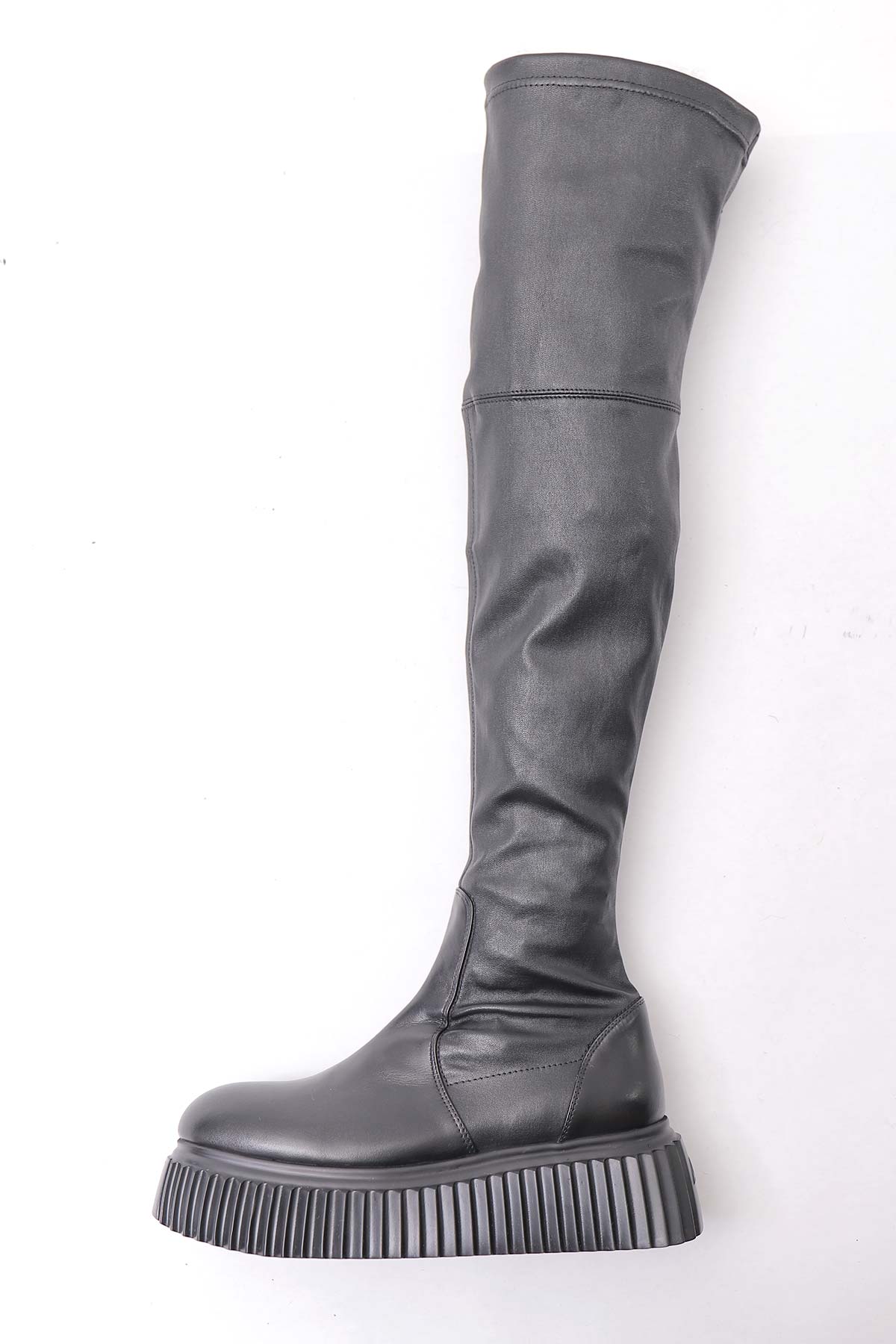 【AGL】 STRETCH LEATHER OVER-THE-KNEE HIGH BOOTS_BLACK