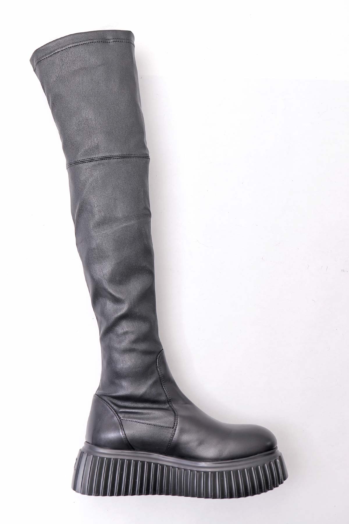 【AGL】 STRETCH LEATHER OVER-THE-KNEE HIGH BOOTS_BLACK