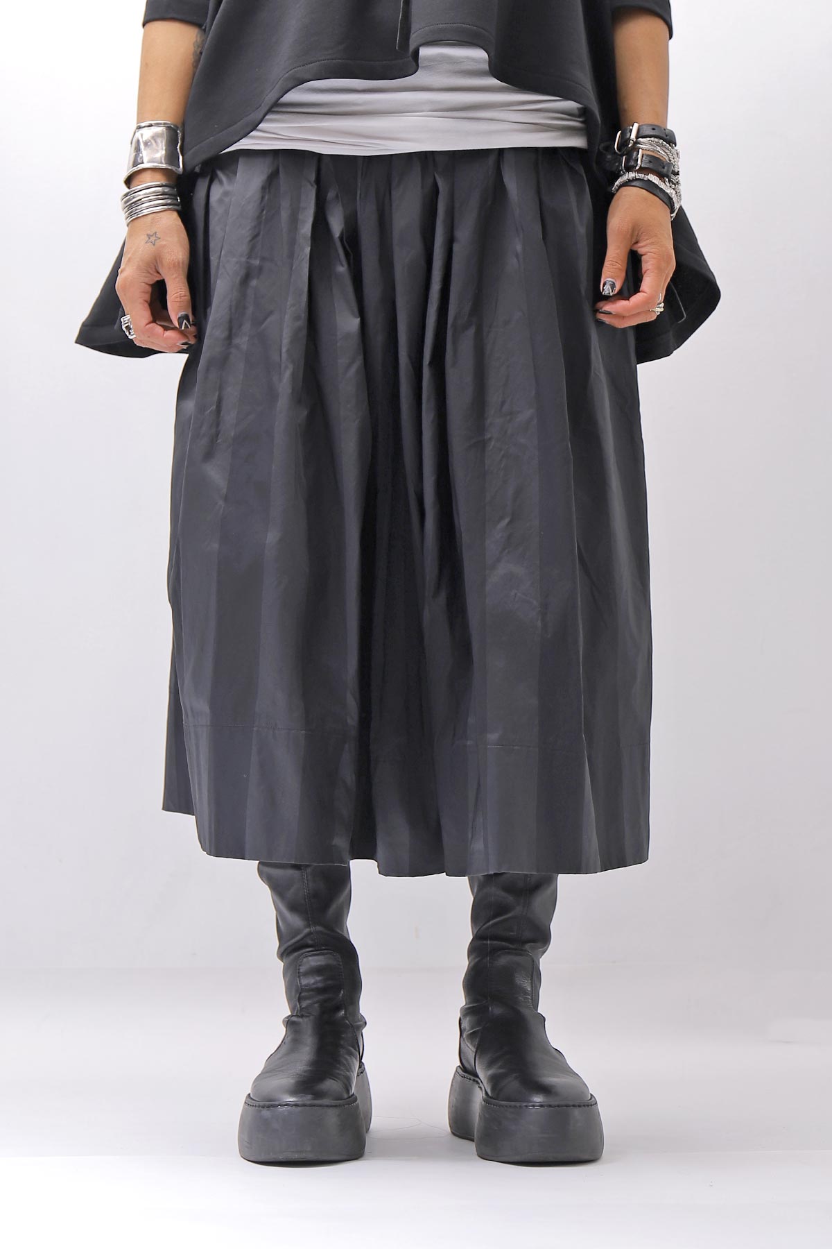 【PLÜ】 SHAPE MEMORY SKIRT PL09_WIDE STRIPE