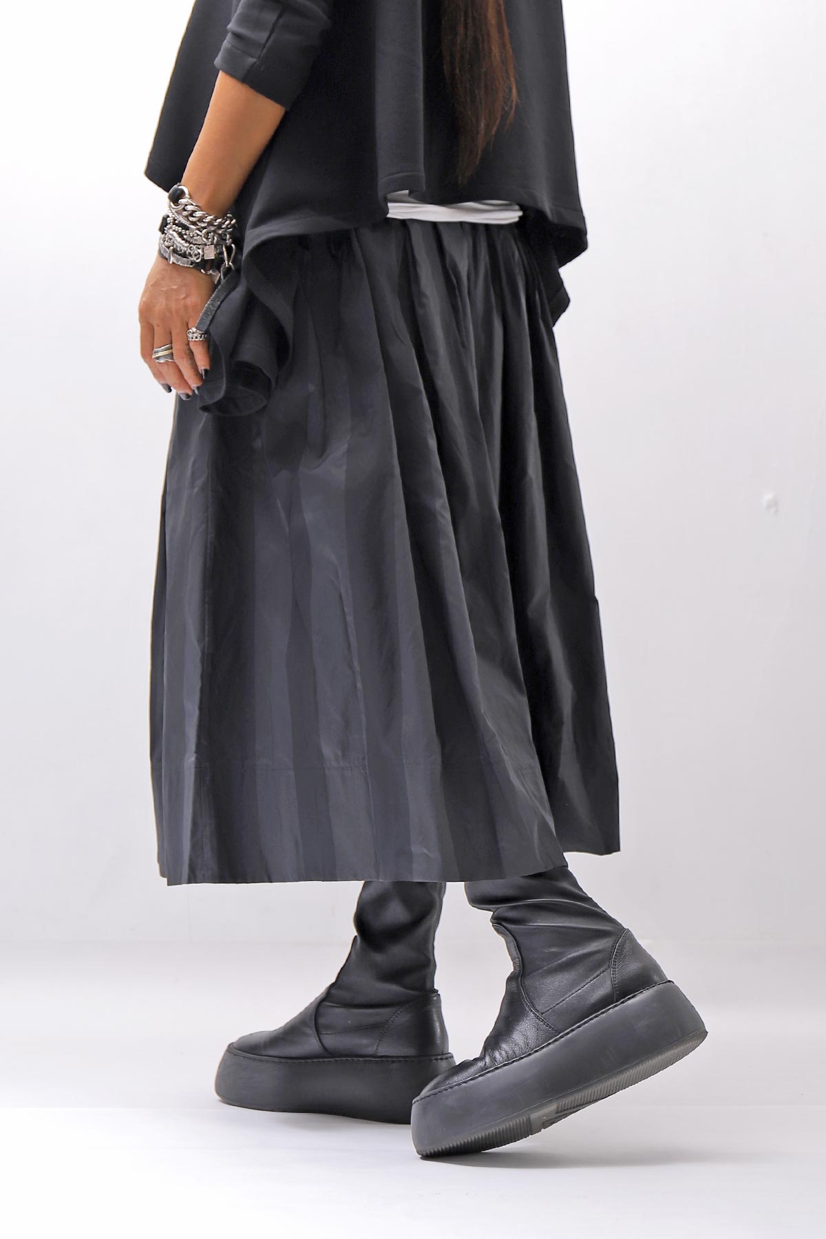 【PLÜ】 SHAPE MEMORY SKIRT PL09_WIDE STRIPE
