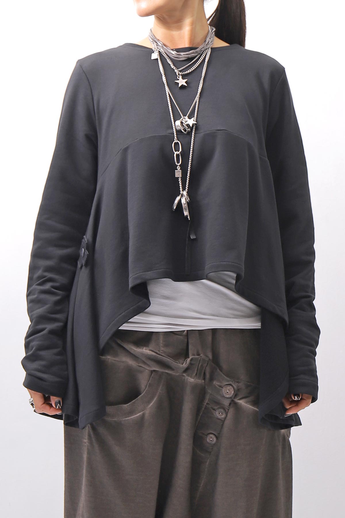 【PLÜ】 FLARED COTTON LIGHT SWEAT SHORT TOP PL11T_BLACK