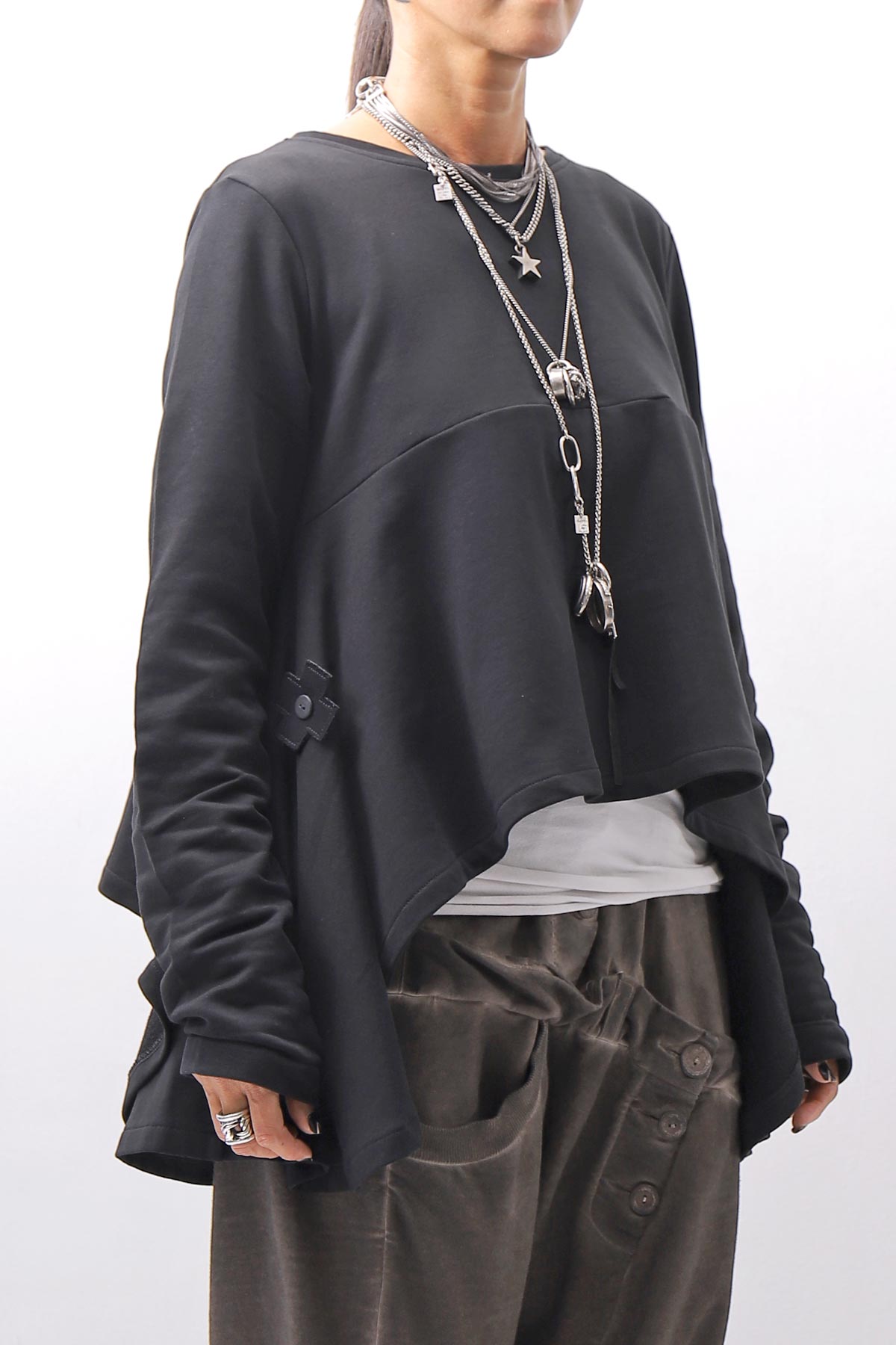 【PLÜ】 FLARED COTTON LIGHT SWEAT SHORT TOP PL11T_BLACK