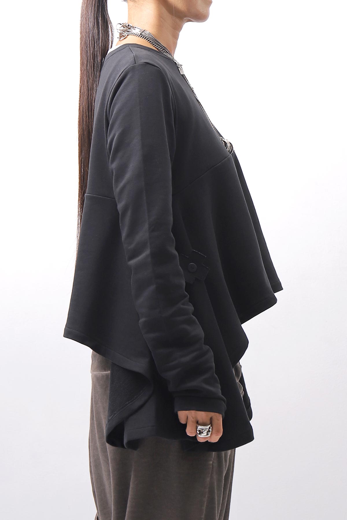 【PLÜ】 FLARED COTTON LIGHT SWEAT SHORT TOP PL11T_BLACK