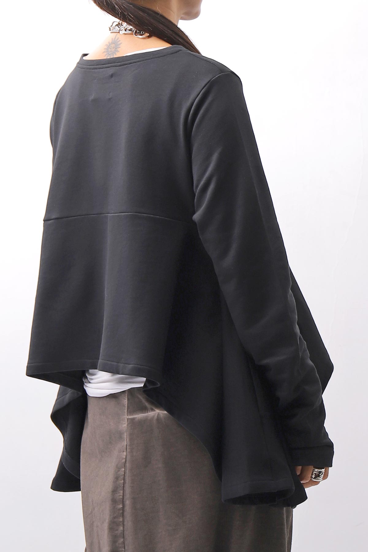 【PLÜ】 FLARED COTTON LIGHT SWEAT SHORT TOP PL11T_BLACK