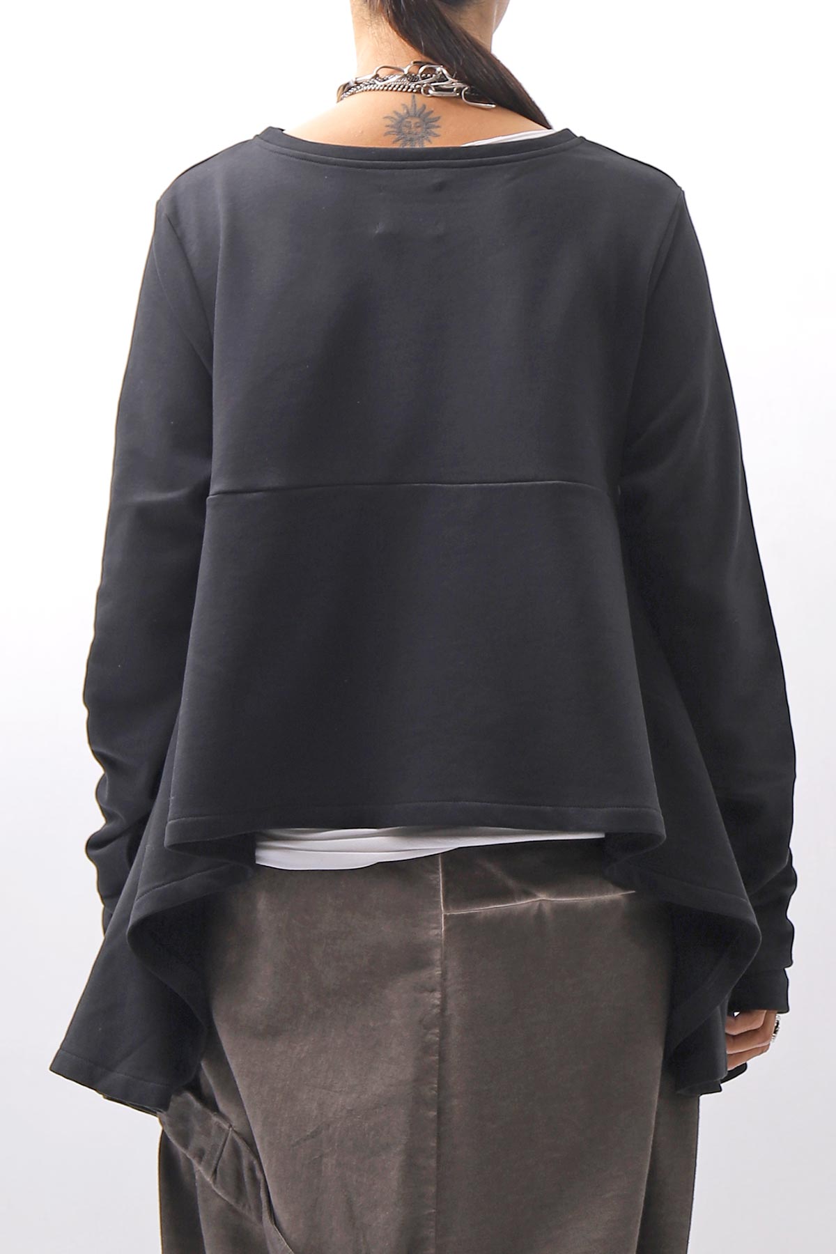 【PLÜ】 FLARED COTTON LIGHT SWEAT SHORT TOP PL11T_BLACK