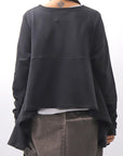 【PLÜ】 FLARED COTTON LIGHT SWEAT SHORT TOP PL11T_BLACK
