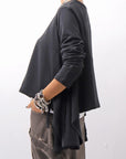 【PLÜ】 FLARED COTTON LIGHT SWEAT SHORT TOP PL11T_BLACK