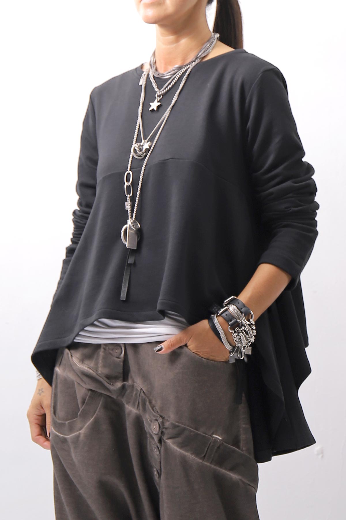 【PLÜ】 FLARED COTTON LIGHT SWEAT SHORT TOP PL11T_BLACK