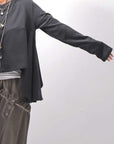 【PLÜ】 FLARED COTTON LIGHT SWEAT SHORT TOP PL11T_BLACK
