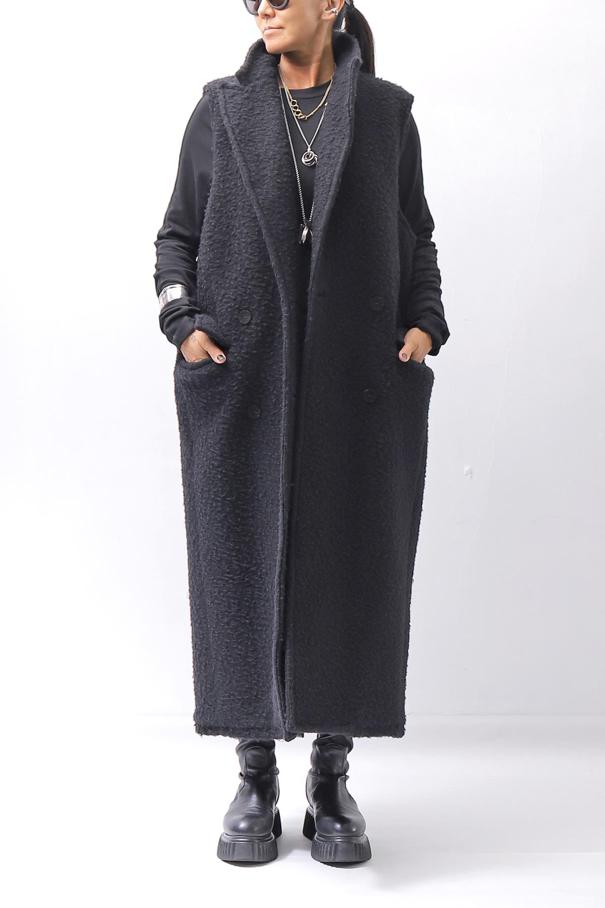 【NOSTRASANTISSIMA】 CASENTINO &amp; TULLE GILET J106_BLACK