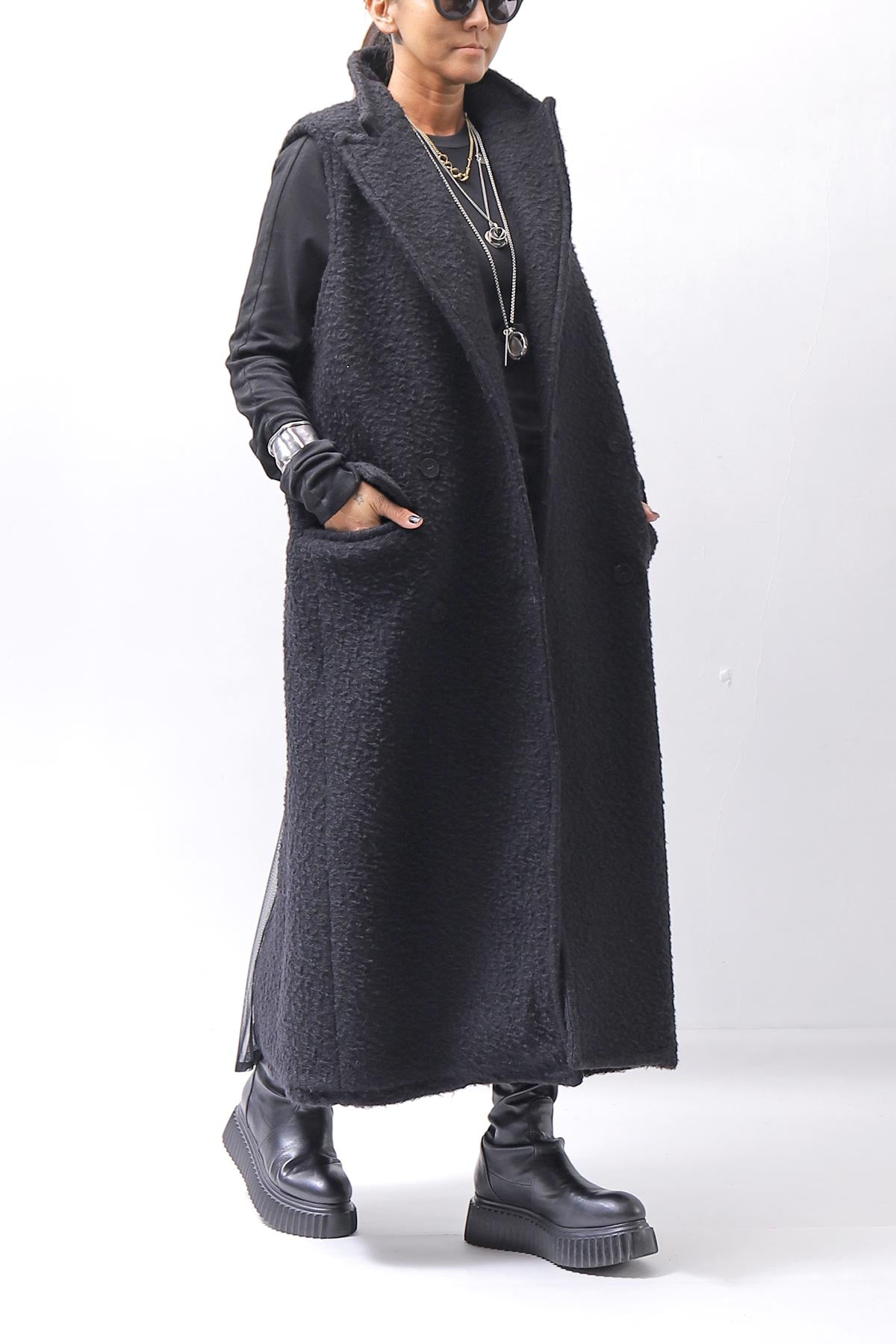 【NOSTRASANTISSIMA】 CASENTINO &amp; TULLE GILET J106_BLACK