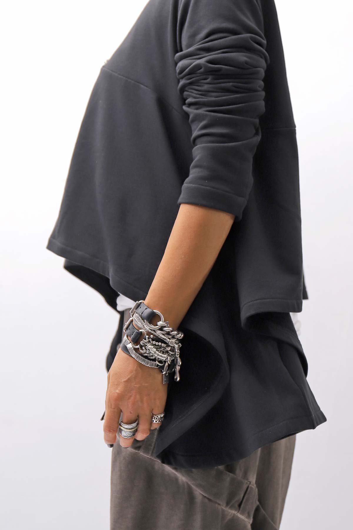 【PLÜ】 FLARED COTTON LIGHT SWEAT SHORT TOP PL11T_BLACK