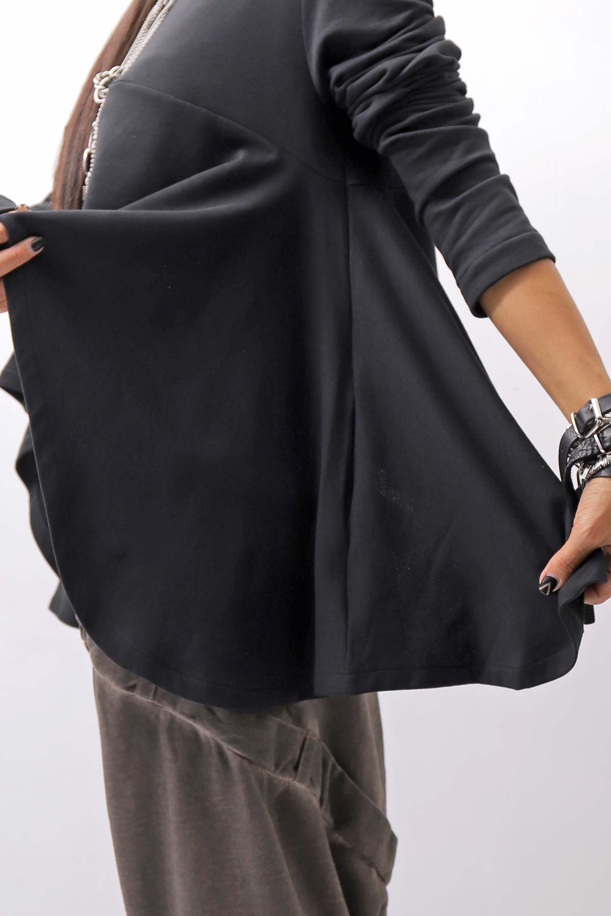 【PLÜ】 FLARED COTTON LIGHT SWEAT SHORT TOP PL11T_BLACK