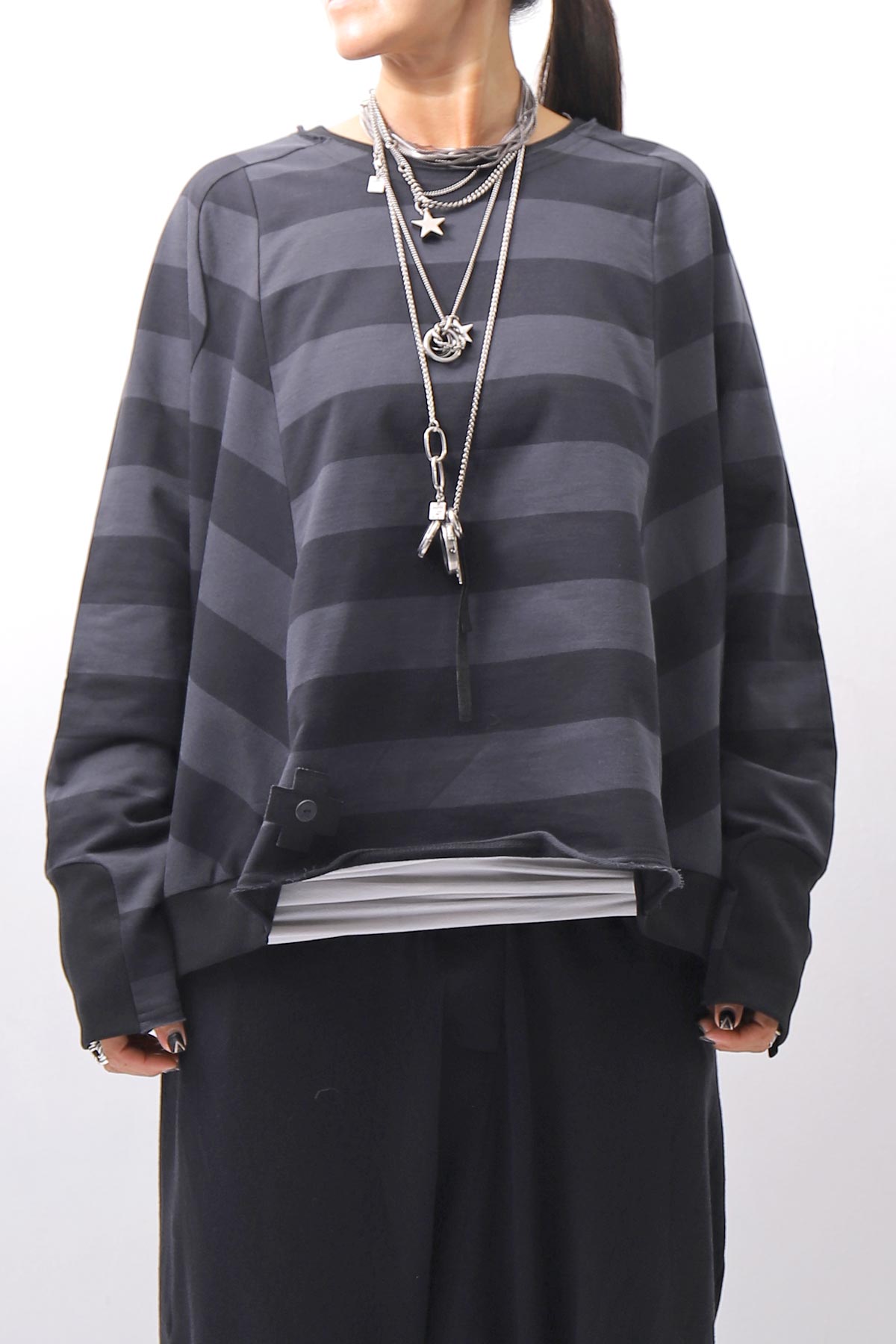 【PLÜ】 COTTON LIGHT SWEAT BALLOON SHORT TOP PL14_WIDE STRIPE