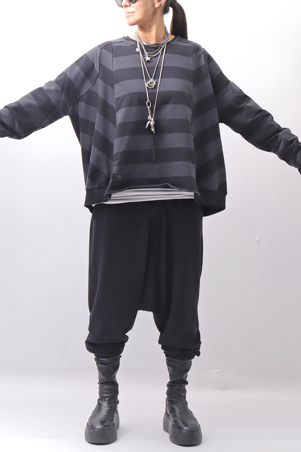 【PLÜ】 COTTON LIGHT SWEAT BALLOON SHORT TOP PL14_WIDE STRIPE