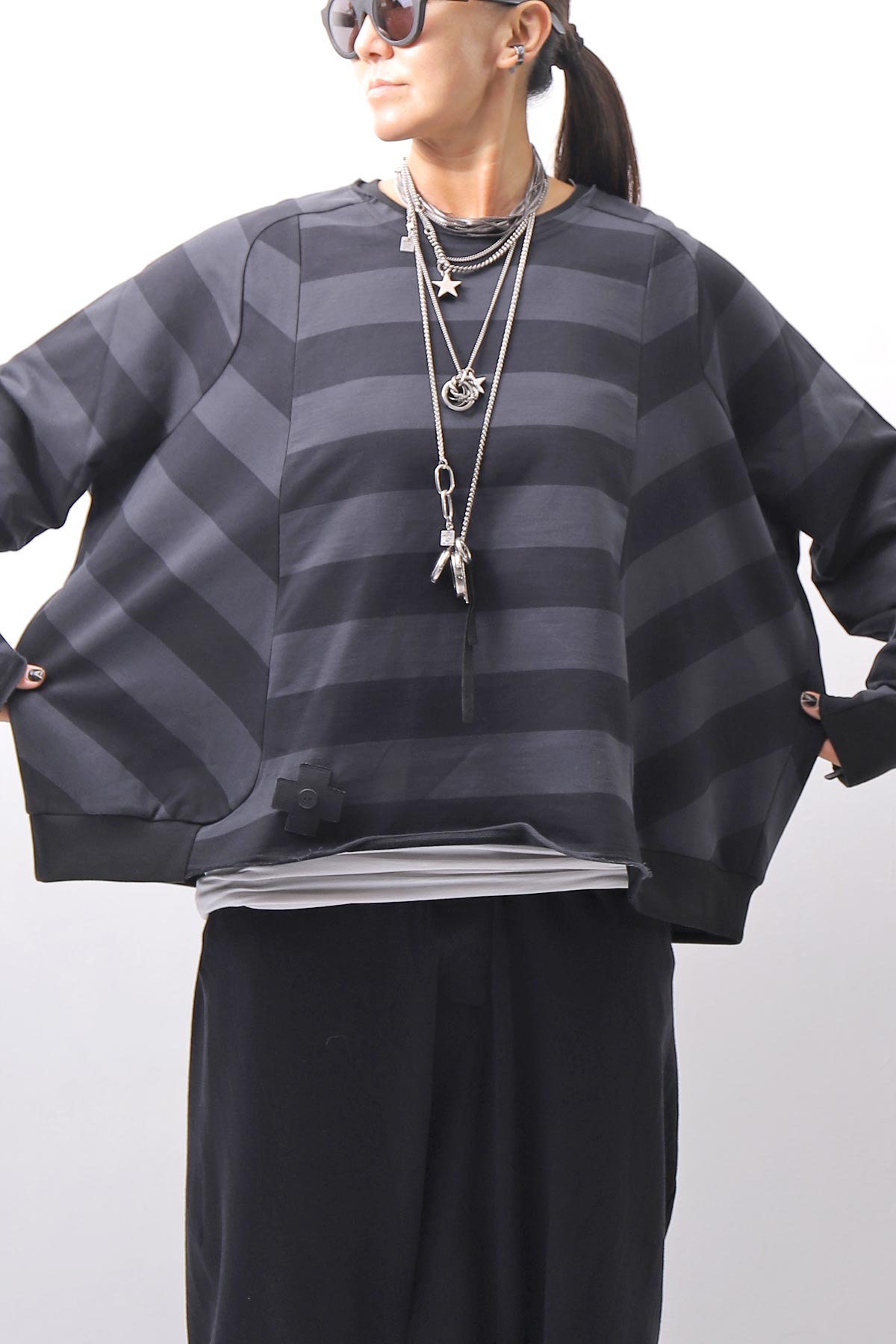 【PLÜ】 COTTON LIGHT SWEAT BALLOON SHORT TOP PL14_WIDE STRIPE
