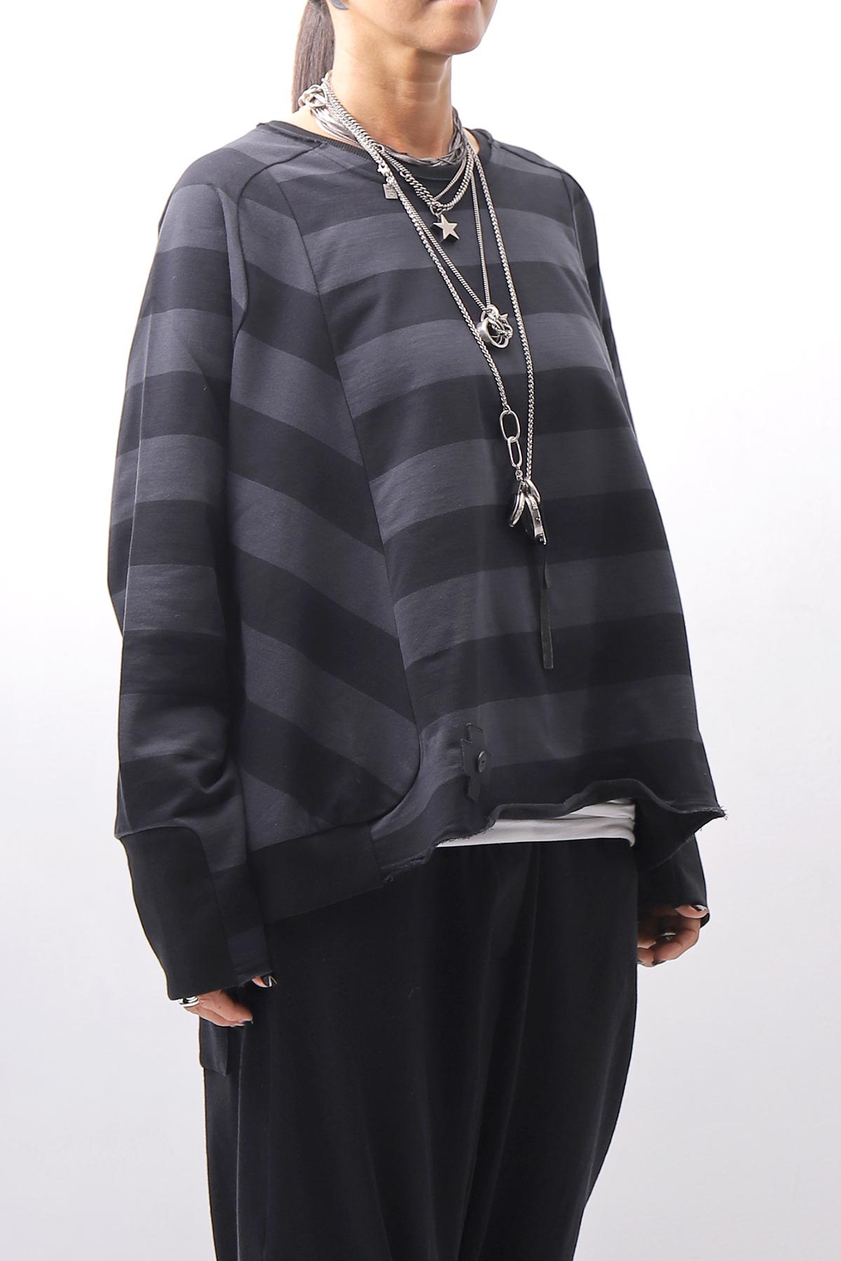 【PLÜ】 COTTON LIGHT SWEAT BALLOON SHORT TOP PL14_WIDE STRIPE