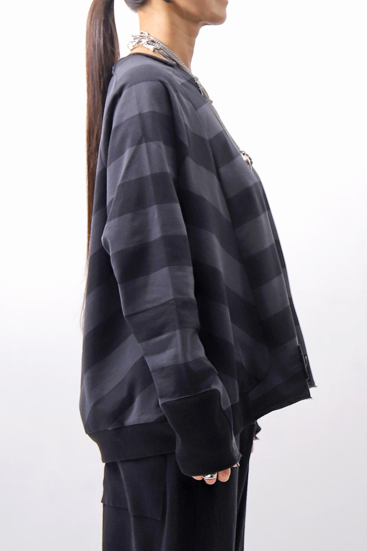 【PLÜ】 COTTON LIGHT SWEAT BALLOON SHORT TOP PL14_WIDE STRIPE
