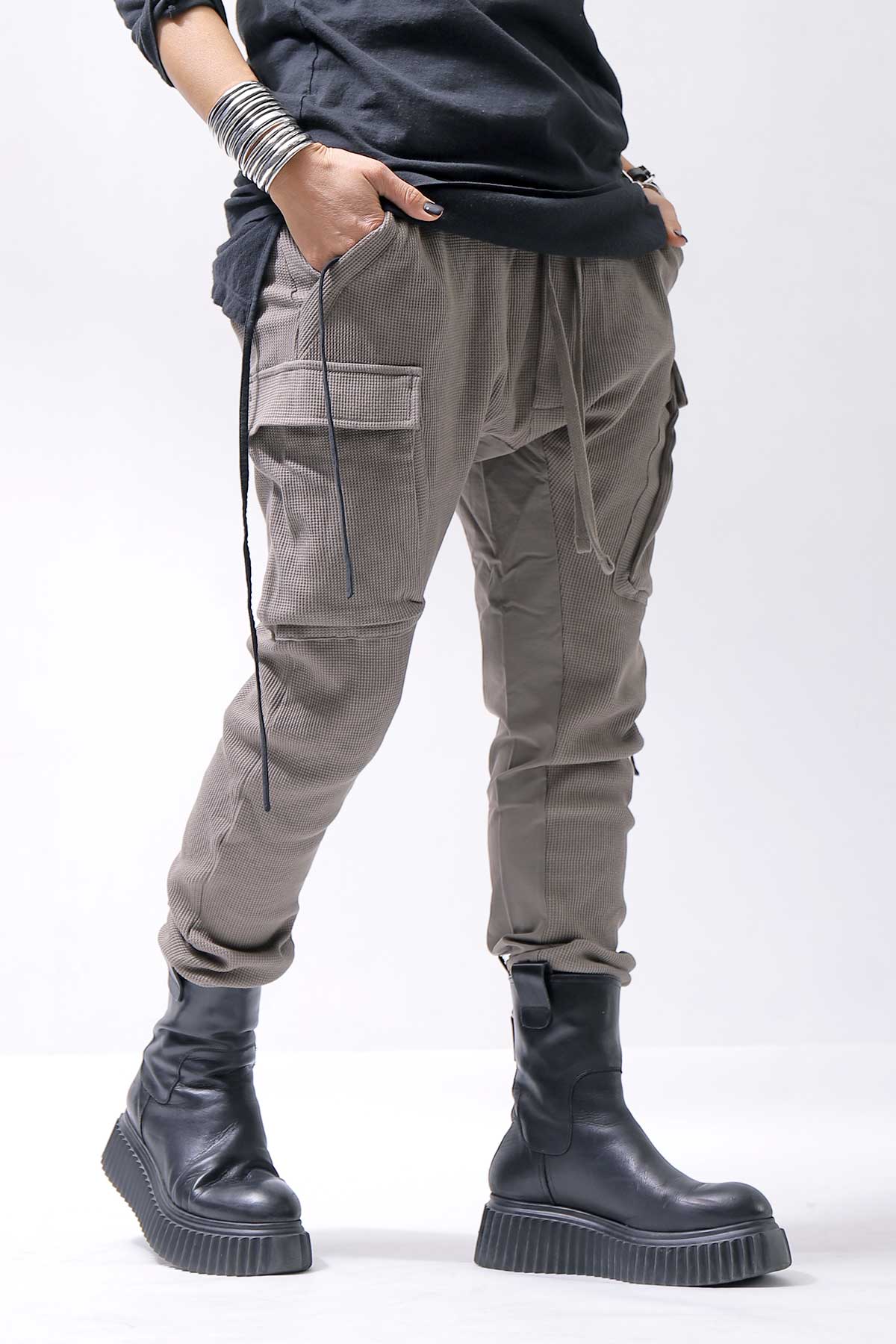 【thom/krom】 UNISEX COTTON WAFFLE RIB PANTS MST384_FOSSIL