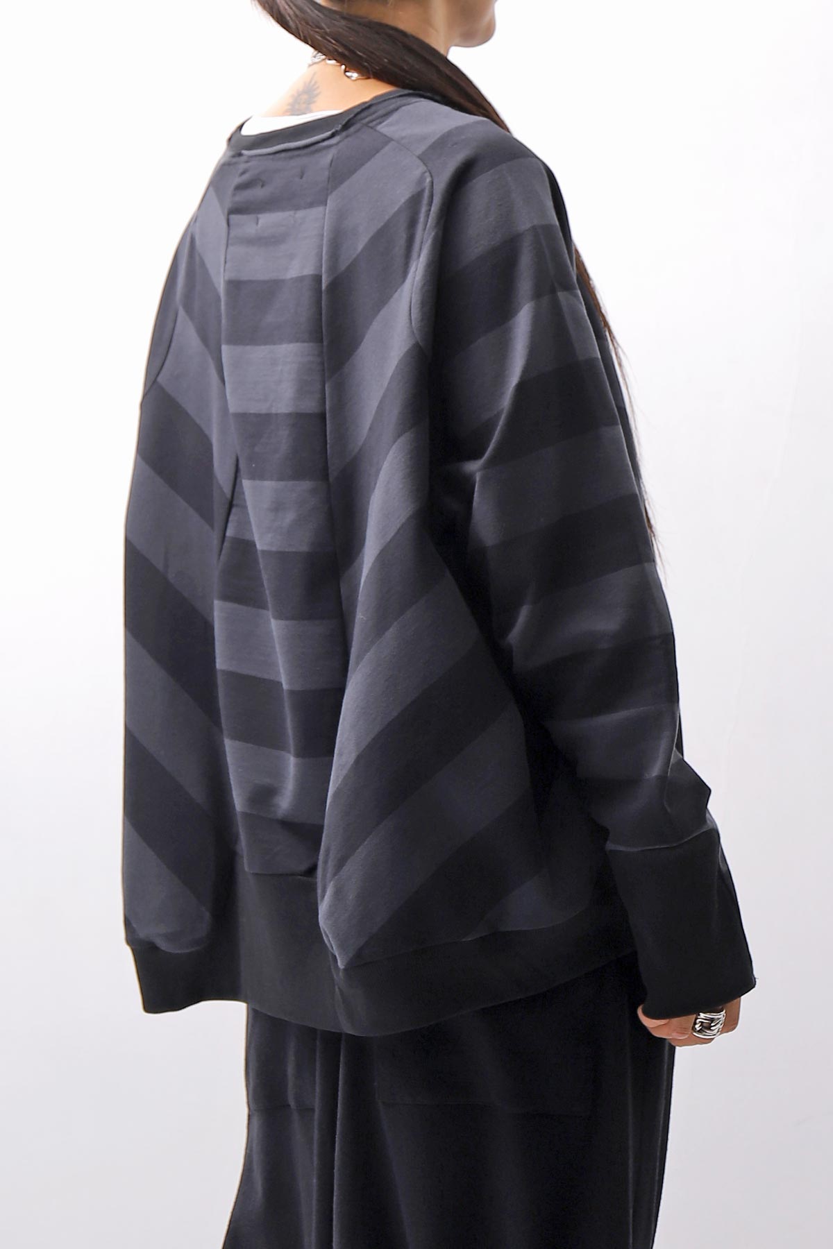 【PLÜ】 COTTON LIGHT SWEAT BALLOON SHORT TOP PL14_WIDE STRIPE