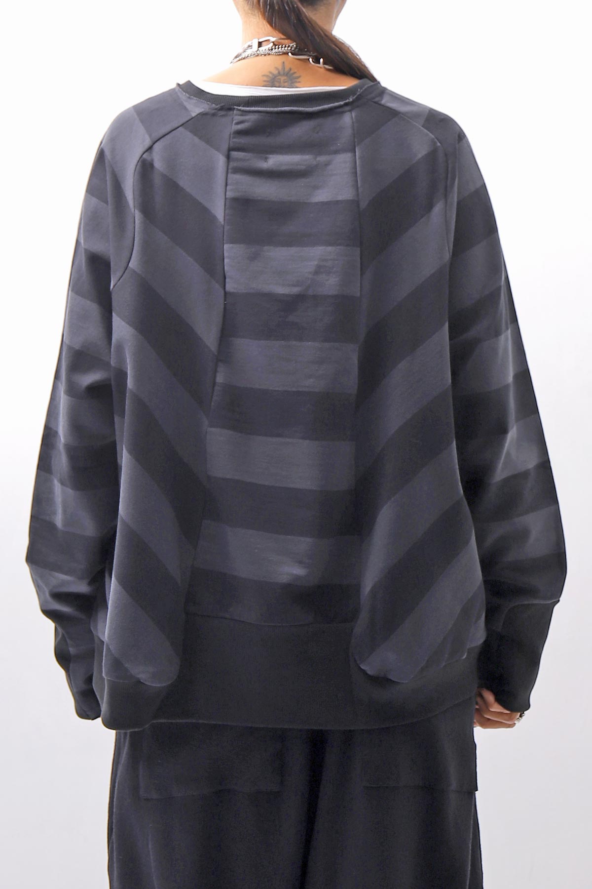 【PLÜ】 COTTON LIGHT SWEAT BALLOON SHORT TOP PL14_WIDE STRIPE