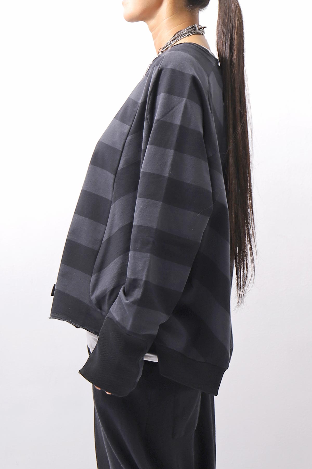 【PLÜ】 COTTON LIGHT SWEAT BALLOON SHORT TOP PL14_WIDE STRIPE