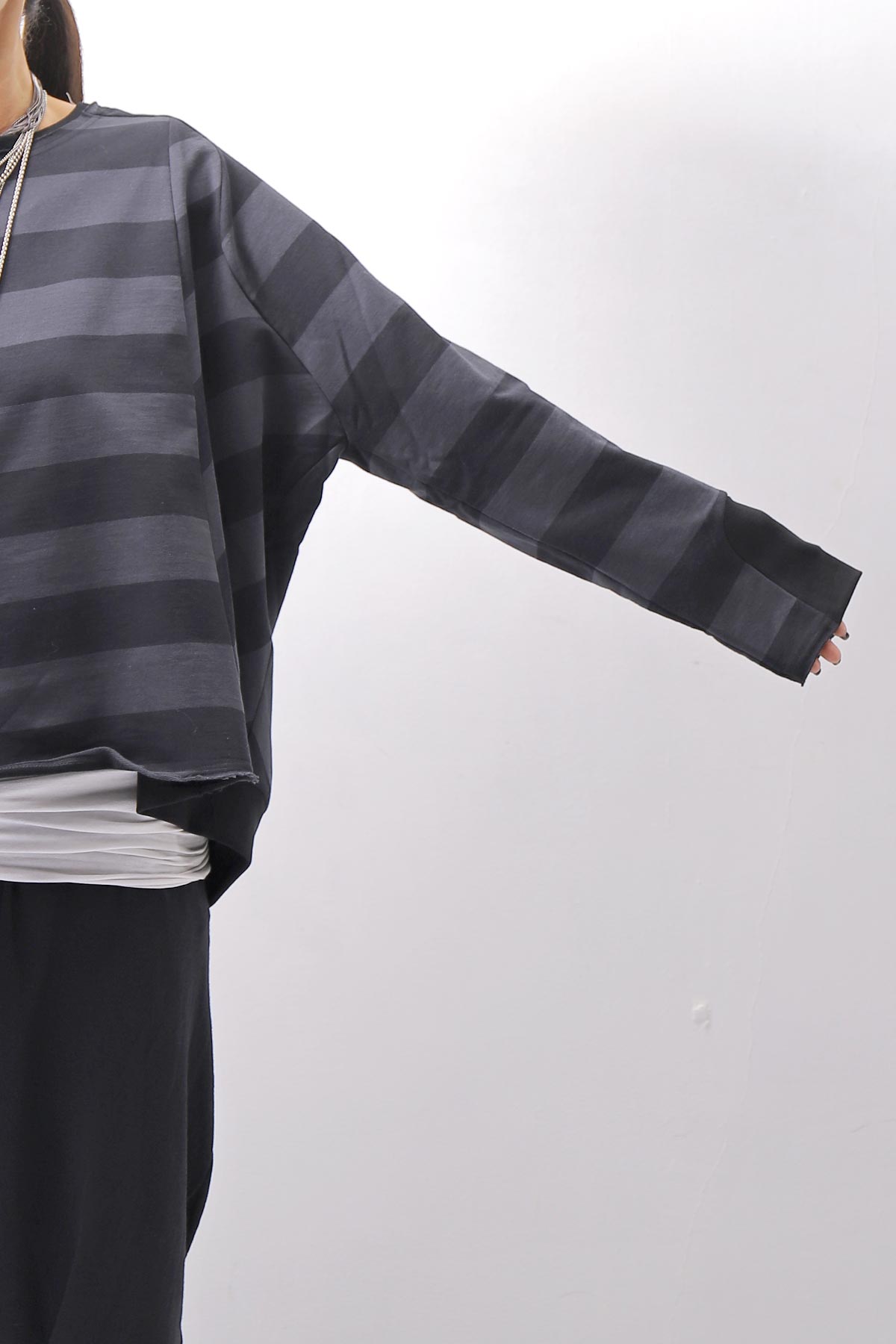 【PLÜ】 COTTON LIGHT SWEAT BALLOON SHORT TOP PL14_WIDE STRIPE